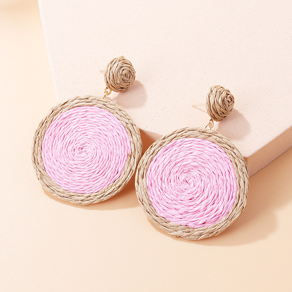 Wholesale Vintage Hand Made Straw Rope Earrings